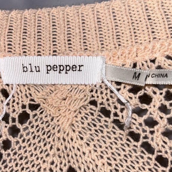 Blu Pepper Sweater Open Crochet Knit U-Scoop Neck Long Sleeve Top Pullover Shirt - Picture 12 of 12